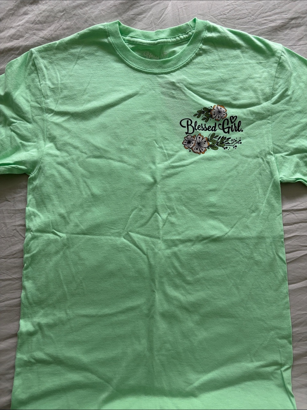 Blessed Girl Floral Graphic Short Sleeve Tee - Light Green
